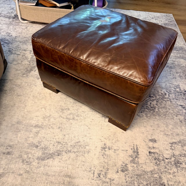 Animal Skin Restoration Hardware Library Chair With Ottoman For Sale - Image 7 of 12