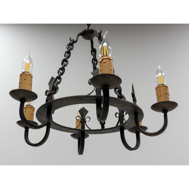 French Wrought Iron Fleur-De-Lys Chandelier, 1940s For Sale - Image 4 of 7