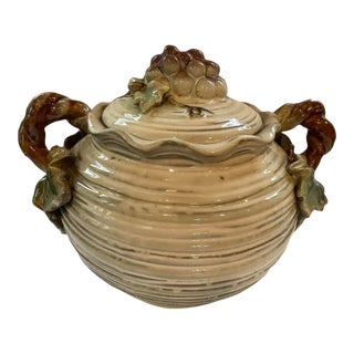 Italian Pottery Soup Tureen - Grapes With Twisted Vine Handles For Sale