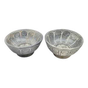 Antique Handmade Moroccan Ceramic Bowls - 2 Pieces