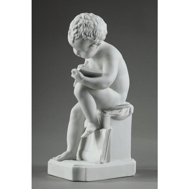 Ceramic Porcelain Biscuit Figurines of the Child Reading and the Child Drawing, 1900s, Set of 2 For Sale - Image 7 of 18