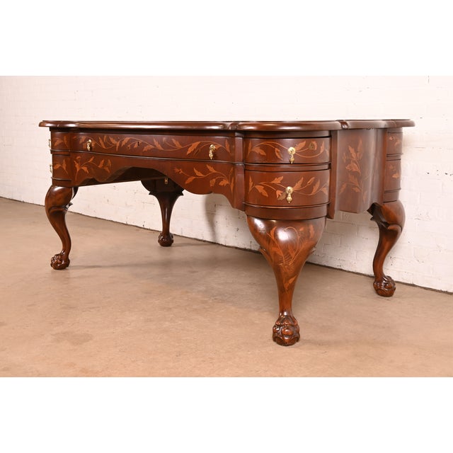 Antique Dutch Louis XV Mahogany Inlaid Marquetry Executive Desk, Circa Late 19th Century For Sale - Image 14 of 14