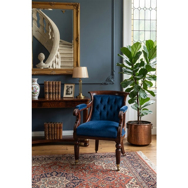 Biedermeier Armchair with Blue Velvet Upholstery For Sale - Image 3 of 4
