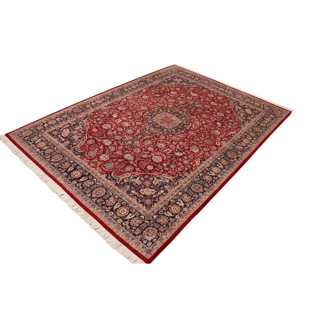 1960s 1960s Kazveen Red/Blue Wool & Silk Rug - 10'1'' X 14'1'' For Sale - Image 4 of 7