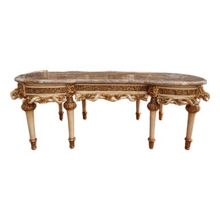 1980 French Artisan Louis XVI White Beech Marble Coffee Table For Sale