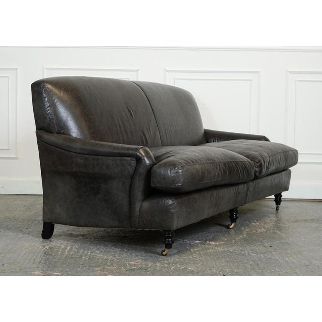 Howard Style Heritage Grey Leather Sofa For Sale - Image 11 of 15