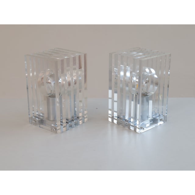 Plastic Acrylic Lamps in the style of Sandro Petti for Maison Janson, 1970s, Set of 2 For Sale - Image 7 of 13