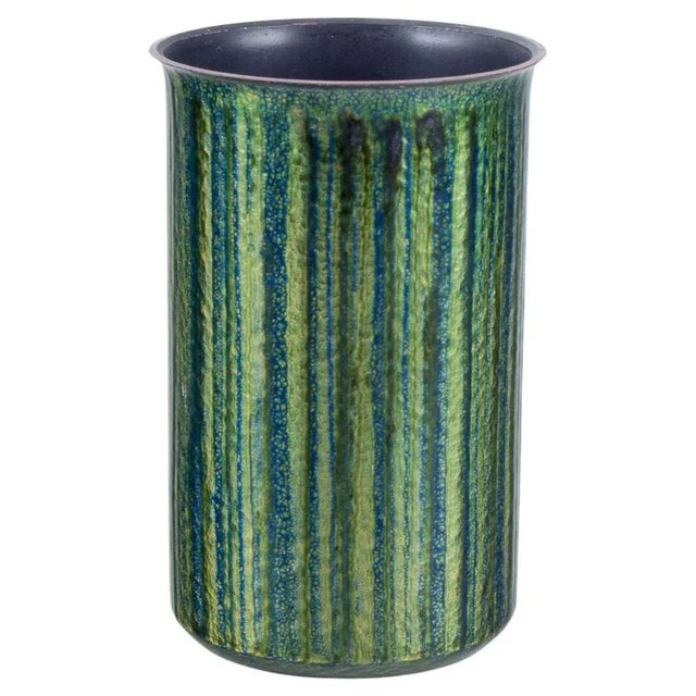 Metal Norwegian Cylindrical Enameled Copper Vase, 1970s For Sale - Image 7 of 7