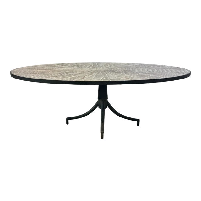 Industrial Modern Metal and Wood Oval Cocktail Table For Sale