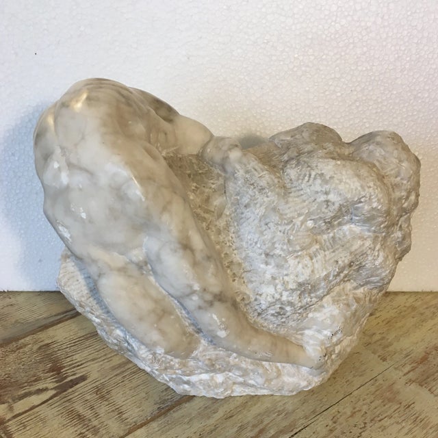 White Carved Marble Recycling Male Figure Sculpture For Sale - Image 8 of 13