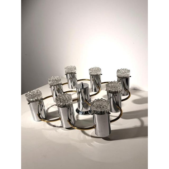 Vintage German Space Age Chrome and Brass 8-Light Chandelier, 1970s For Sale - Image 6 of 6