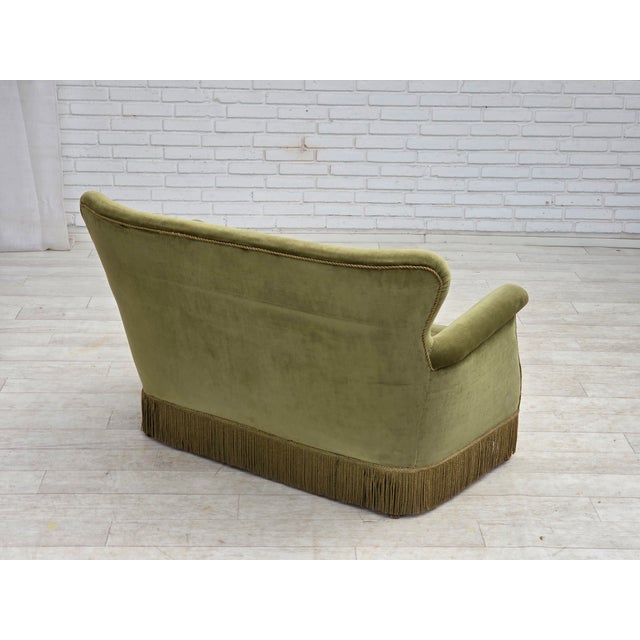 1970s Danish 2-Seater Sofa in Light Green Furniture Velour, 1970s For Sale - Image 5 of 18