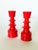 Fantastic vintage Scandinavian red ceramic taper candlestick holders with a Mid Century Modern turned ring style shape and...