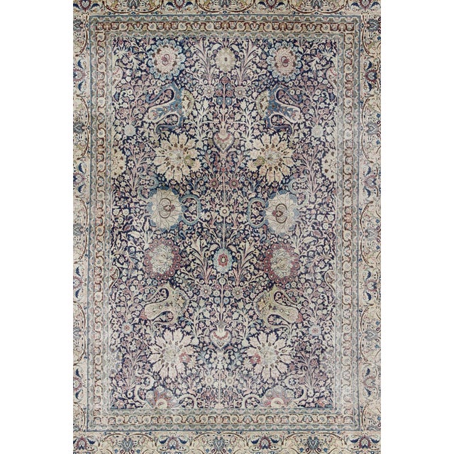 Navy Blue Antique Persian Fine Tabriz Rug With All-Over Large Scale Flowers For Sale - Image 4 of 12