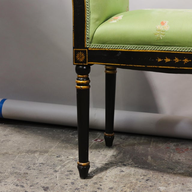 Wood Vintage Regency Style Green Chinoiserie Window Seat Bench For Sale - Image 7 of 12