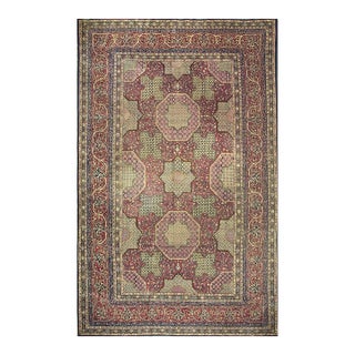 1920s Blue Navy Geometric Traditional Antique Knotted Wool Kashan Carpet Rug For Sale