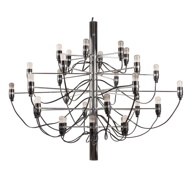 Large 30 Armed Chrome Chandelier Model 2097 by Gino Sarfatti for Flos, 1980s For Sale