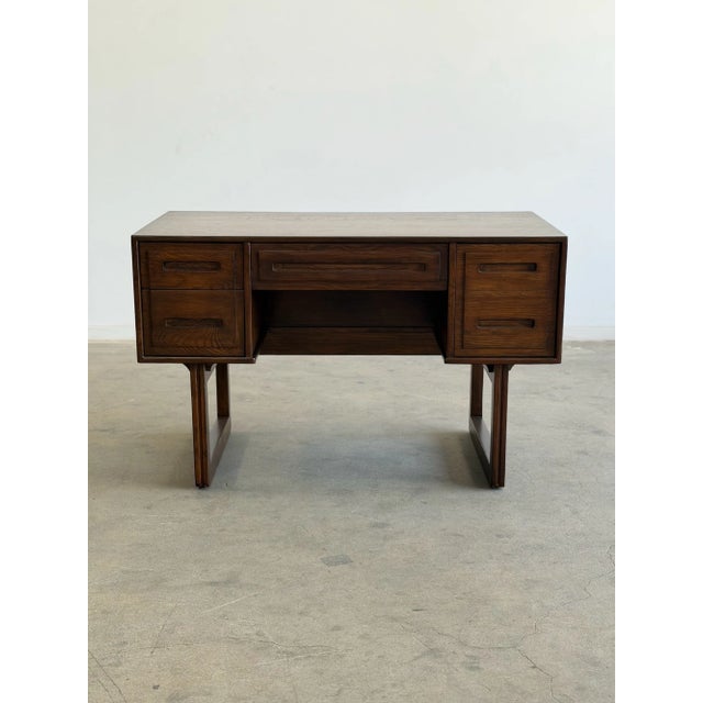 Wood Vintage Oak Desk With Sculptural Base For Sale - Image 7 of 15
