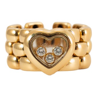 Chopard Happy Diamonds Icons Heart 18k Yellow Gold Flexible 3 Row Link Band Ring, Size 6 For Sale