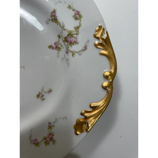 Victorian Antique French Limoges Platter or Serving Tray - Pink Roses Gilded - M Redon For Sale - Image 3 of 10