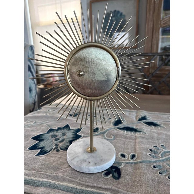 Mid-Century Modern Mid-Century Modern Sunburst Table Clock With Marble Base For Sale - Image 3 of 6