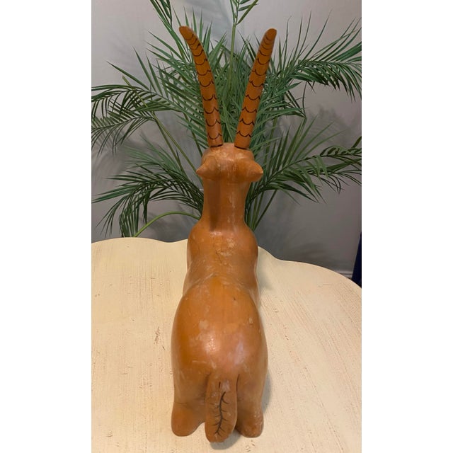 Hollywood Regency MidCentury Antelope Gazelle Wood Sculpture For Sale - Image 4 of 10