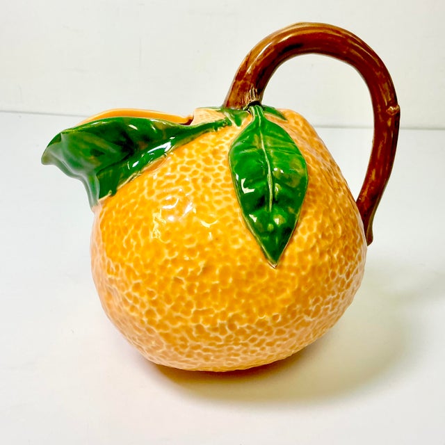 Mid 20th Century Coastal Boho Chic Hollywood Regency Majolica Trompe L’Oeil Orange Pitcher For Sale - Image 11 of 15
