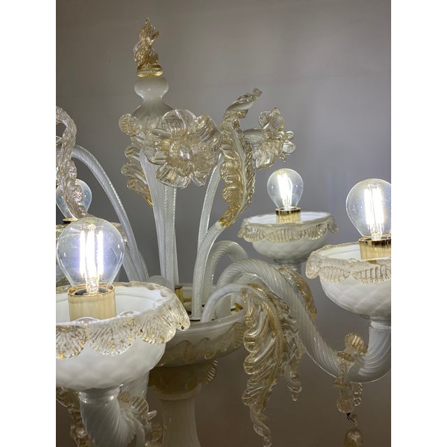 2010s Table Lamp 5 Arms Murano Glass in White and Gold For Sale - Image 5 of 12