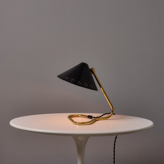 1950s Erik Warna 'Gk14' Black and Brass Perforated Shade Table Lamp For Sale In Los Angeles - Image 6 of 18