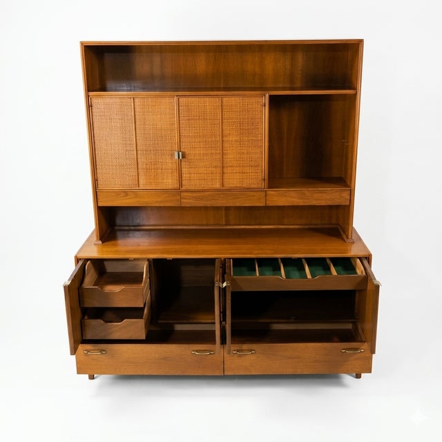 Red Lion Vintage Mid Century Modern Two-Piece China Cabinet Buffet and Hutch C. 1960s For Sale - Image 11 of 14