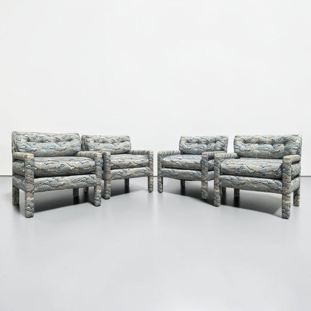 Textile 1970s Vintage Milo Baughman Style Upholstered Parsons Chairs For Sale - Image 7 of 9