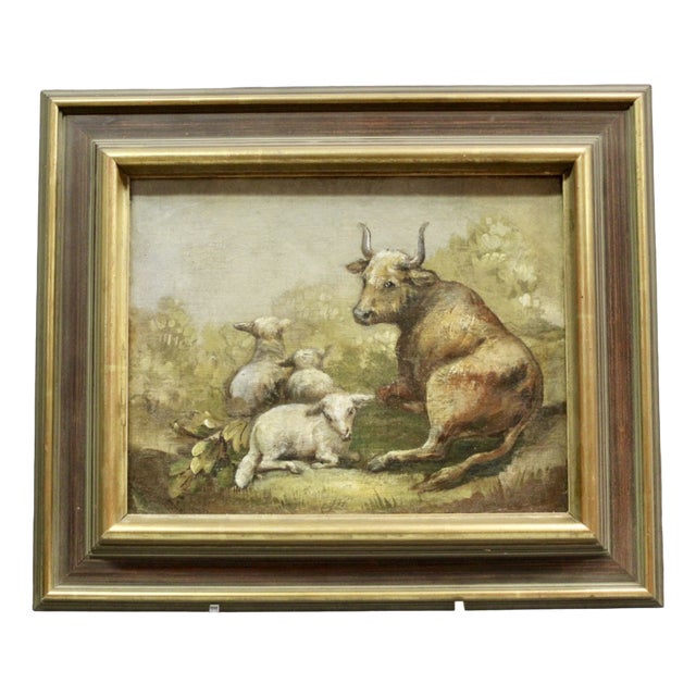 Cow and Sheep, 1800s, Oil on Canvas For Sale