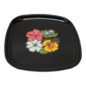 Mid-Century Black Resin Inlaid "Flowers" Plate by Couroc for Western Airlines