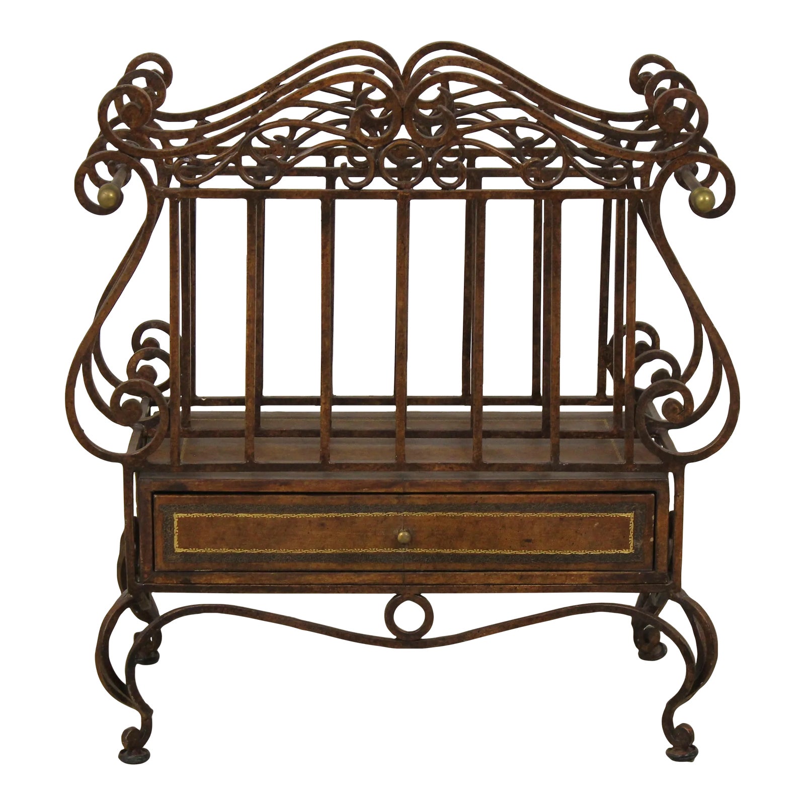 Wrought Iron & Leather Wrapped Magazine Rack Chairish
