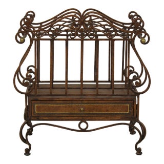 Wrought Iron & Leather Wrapped Magazine Rack For Sale