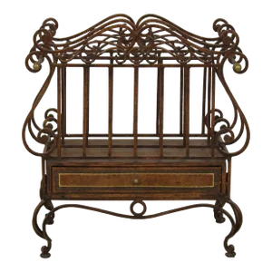 Wrought Iron & Leather Wrapped Magazine Rack