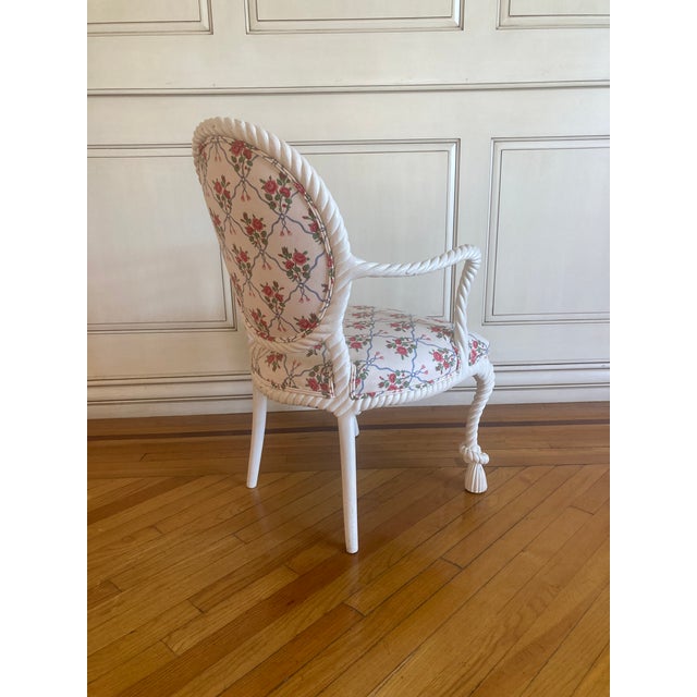 1950’s Hollywood Regency Hand Carved Rope and Tassel Armchair For Sale In Los Angeles - Image 6 of 14