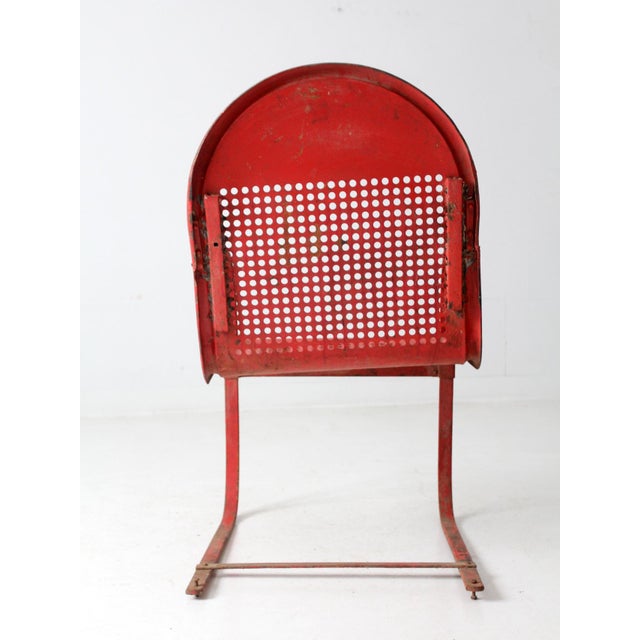 Mid Century Red Metal Patio Chair For Sale - Image 4 of 12