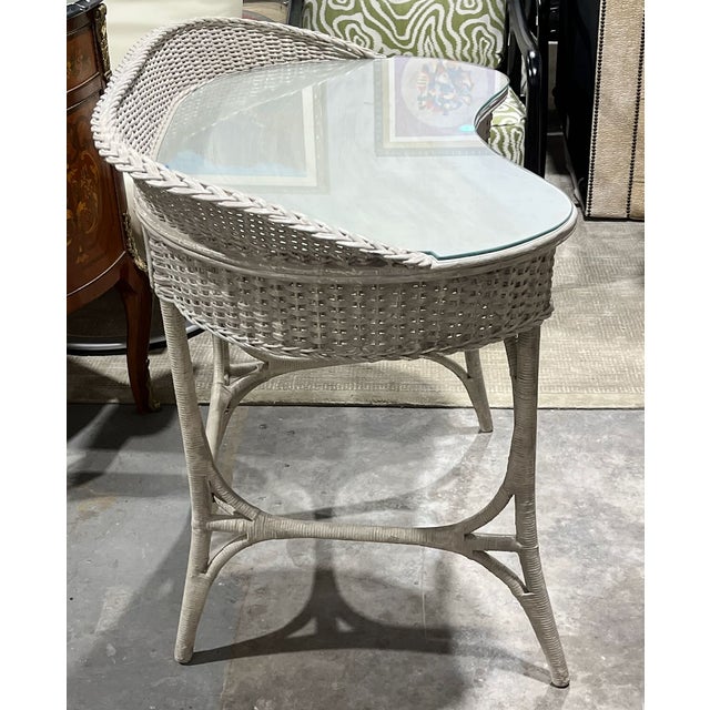 Antique Oriole Wicker Writing Desk or Vanity and Chair. Withrow For Sale - Image 4 of 18