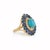 Metal 14k Yellow Gold 8.41ct Turquoise, Blue Sapphire & Diamond Floral Art Deco Ring Size 6.5 For Sale - Image 7 of 18