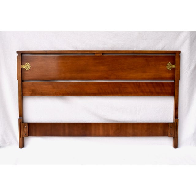 Chestnut 1950's Mid Century Chinoiserie Full Headboard Attributed to Drexel For Sale - Image 8 of 8