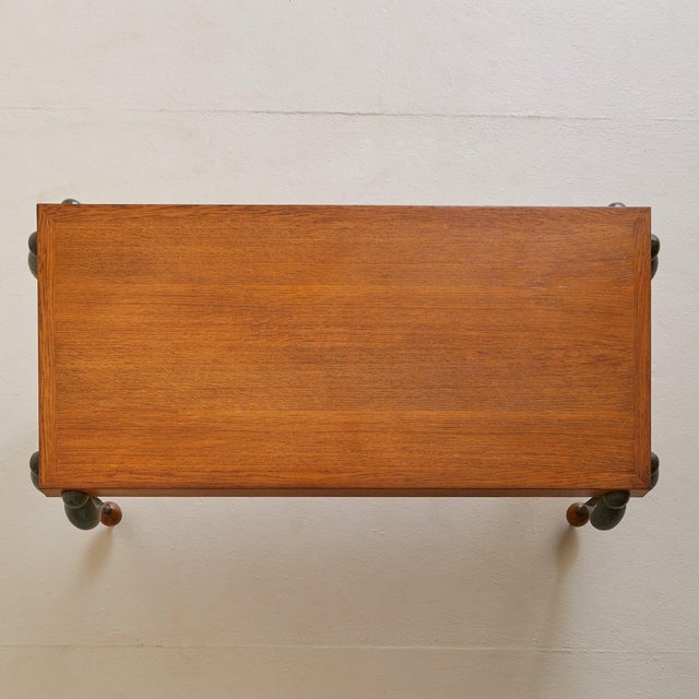 French Oak + Hammered Iron Rectangular Coffee Table, 1950s For Sale - Image 4 of 9