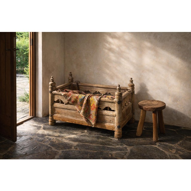 Tan Antique Wood Baby Jhula Box Table For Sale - Image 8 of 8