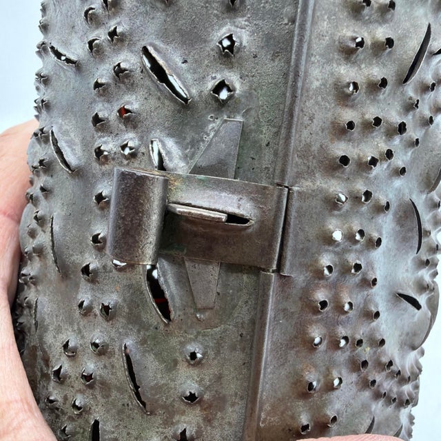 19th Century 19th Century American Hand Punched Tin Candle Lantern With Pinwheel Motif For Sale - Image 5 of 16