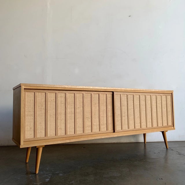 White Oak and Cane Credenza Angled Legs For Sale - Image 4 of 18
