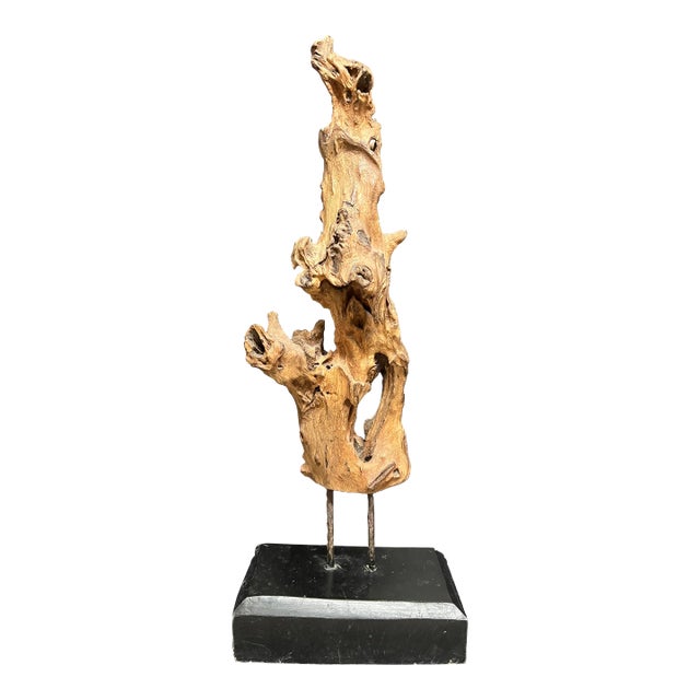 Vintage Natural Abstract Driftwood Art Sculpture on Wooden Base For Sale