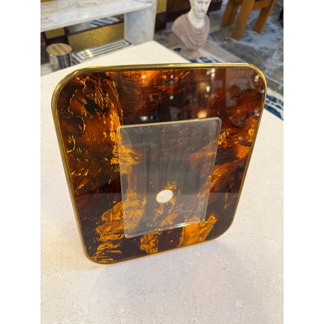Plastic Mid-Century Tortoiseshell Lucite and Brass Picture Frame, 1970s For Sale - Image 7 of 10