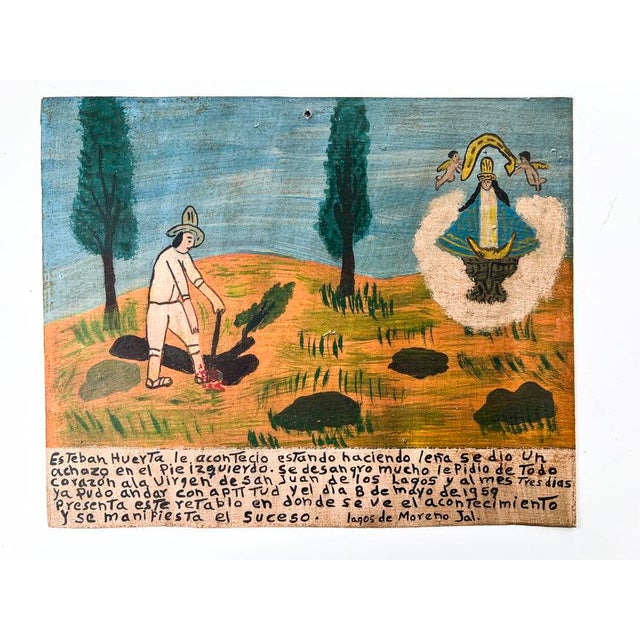 Hand Painted - One of a Kind Antique Mexican Retablo 1980's For Sale