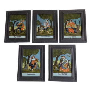 German Reverse Glass Paintings, Set of 5 For Sale