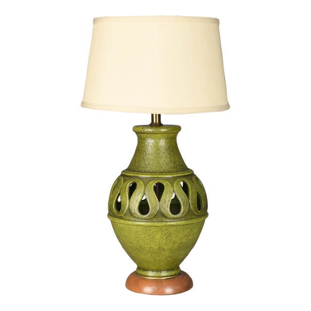 1950s Large Green Pottery Finial Table Lamp For Sale
